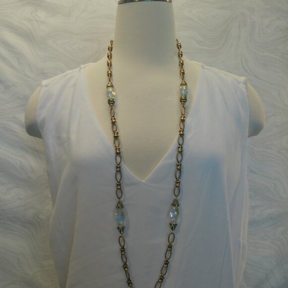 Heidi Daus Rope Crystal Station Long Necklace Toggle Faceted Bead - Picture 1 of 11
